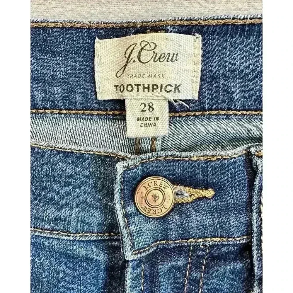 J Crew Jeans Women's Size 28 Toothpick Skinny Mid Rise Distressed‎ Blue Denim